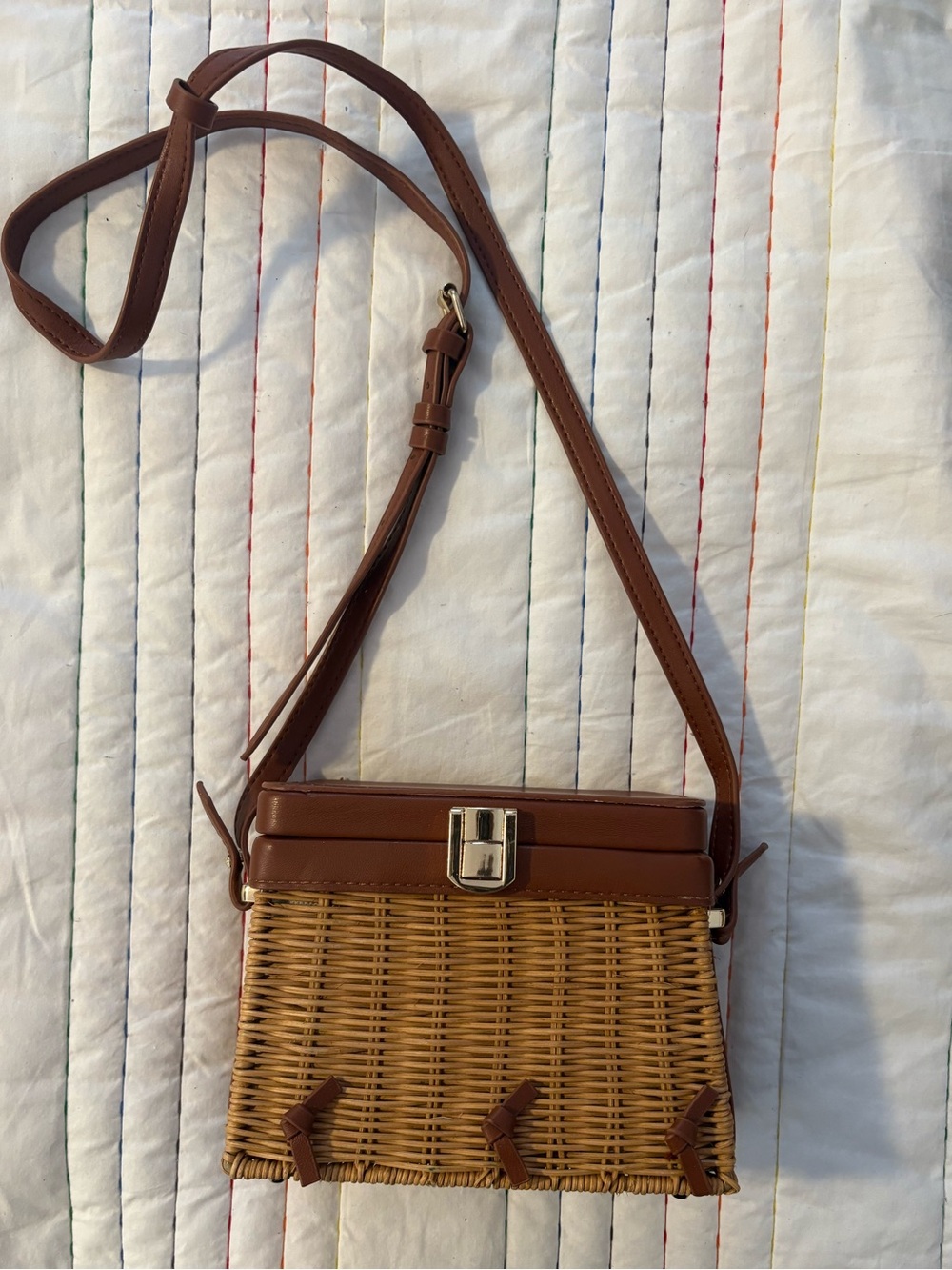 Zara Tan Woven Crossbody with Brown Leather Trim - Picture 4 of 9